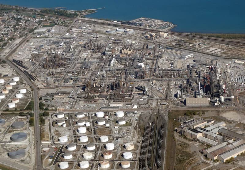 Aerial view of the Whiting oil refinery, Indiana, October 2024