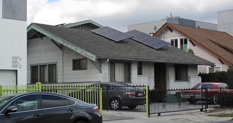 Rooftop solar panels on a residential building