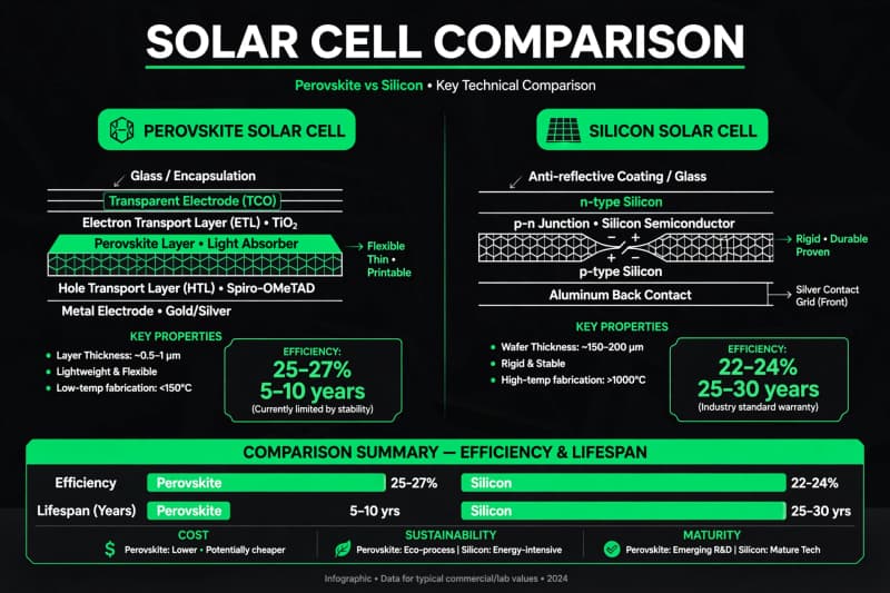 Perovskite vs Silicon Solar: Efficiency, Cost, and Lifespan Compared