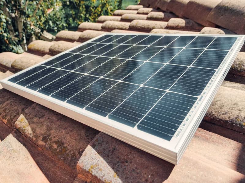 Close-up of an aluminum frame edge on a rooftop solar panel