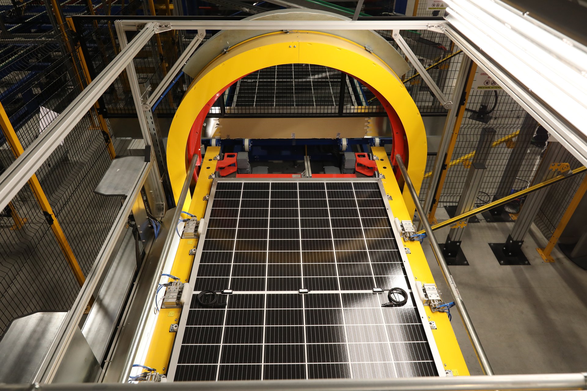 A photovoltaic module moving through a production stage at the 3SUN solar factory in Catania, Italy (illustrative photo)