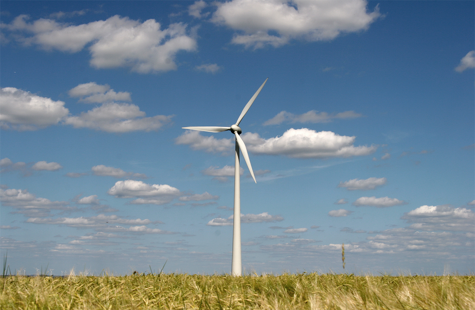 A modern wind energy plant in a rural landscape (illustrative photo)